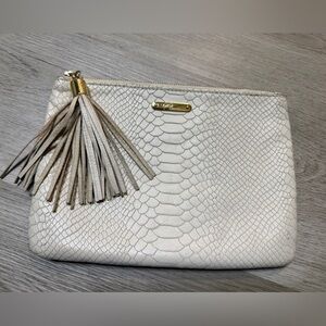 GiGi New York Cream Textured Clutch with Gold Accents